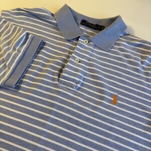 POLO RALPH LAUREN Polo Shirt Mesh Striped W/orange‎ Pony Men's LARGE